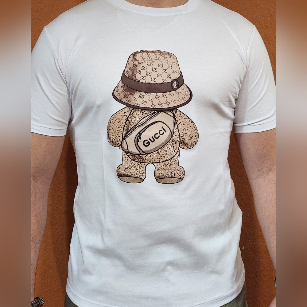 Gucci White T-Shirt with Bear Graphic